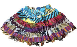 Jackpot Patchwork Cotton Skirt Boho Tiered Mixed Print Free Size Colorful